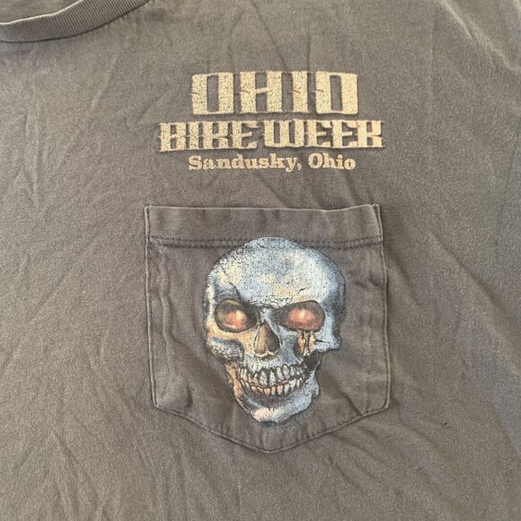 Ohio Bike Week Skull Print Y2K Grunge T Shirt Men Size M Color Black With Flaws‎ - Picture 8 of 16